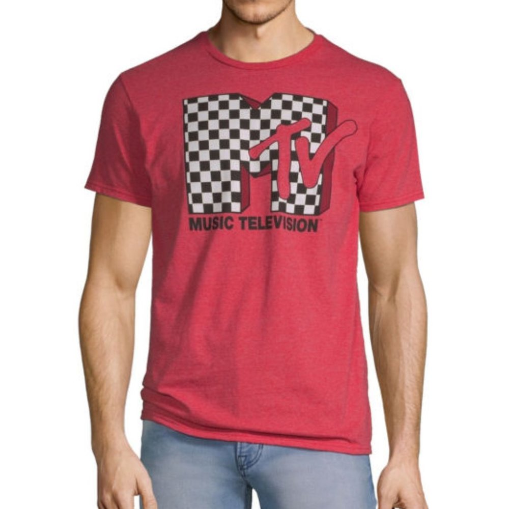 MTV Checkered Logo T-Shirt Women's Size Medium NWT